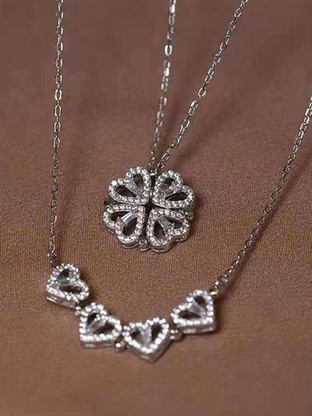 Stainless steel Hearts/Clover Pendant Necklace. - Picture 2 of 7